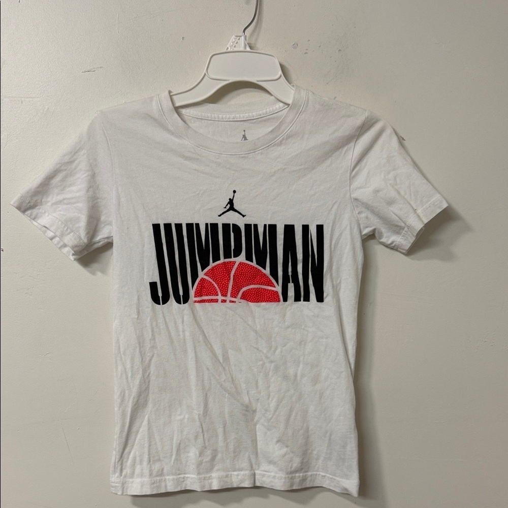 Jordan White Tee with Red and Black Jumpman Graphic